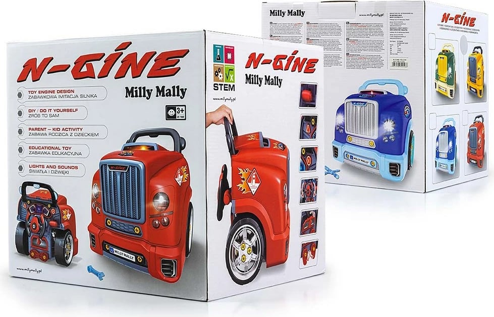 Lodër edukative motor makine me kapak hapës, MILLY MALLY N-GINE, efekte dritë/tingull, timon me borinë, 3 AA, 3+ , e gjelbër, set 56 copë