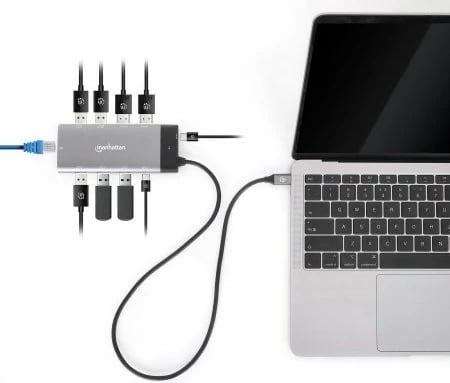 Docking station MANHATTAN USB-C PD 10-in-1, Dual Monitor 8K, gri