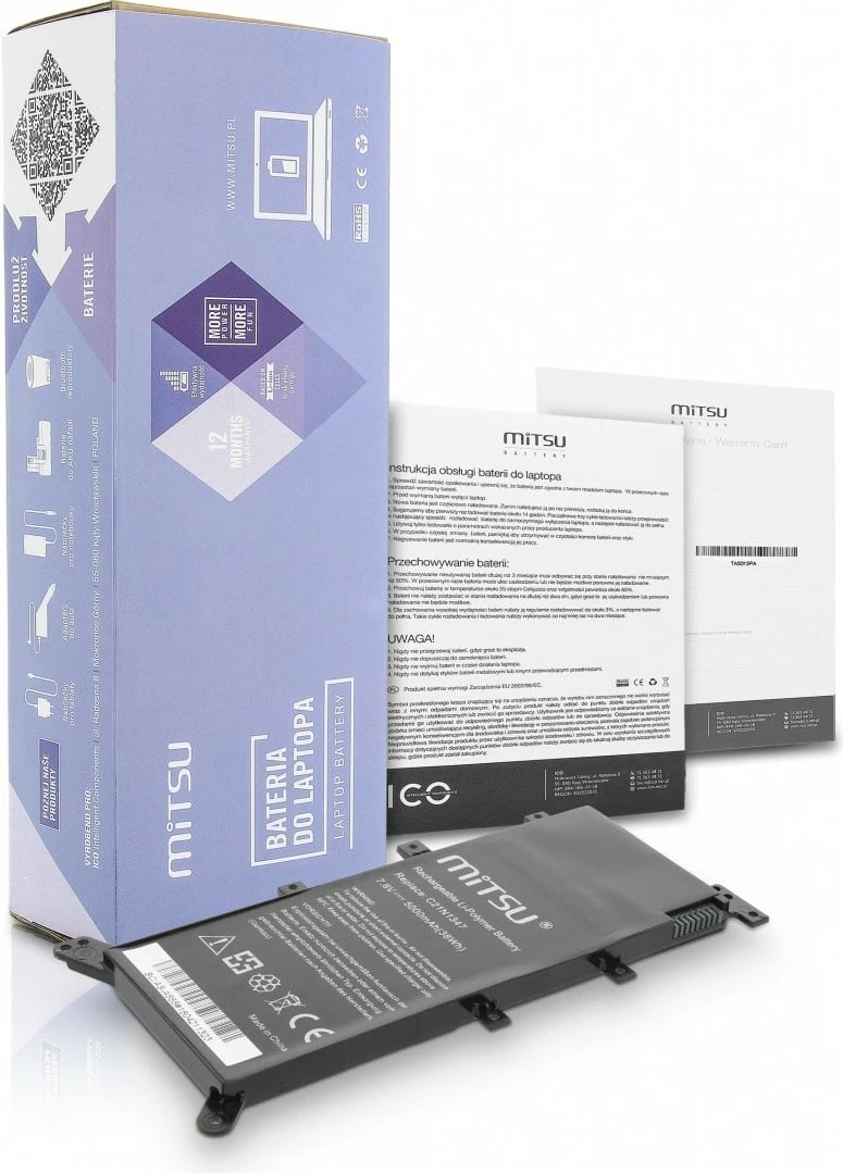 Bateri laptop Mitsu BC/AS-A555 për Asus A555 F555 K555, 5000 mAh, 7.6V, e zezë