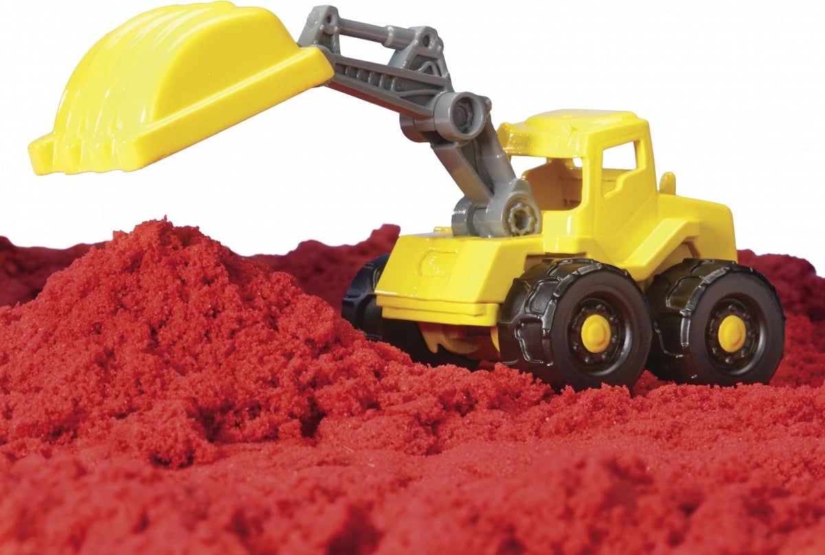 Set lodrash me rërë kinetike Wonder Factory Never Dry Sand Trucks, MGA, ekskavator, plastik, e kuqe