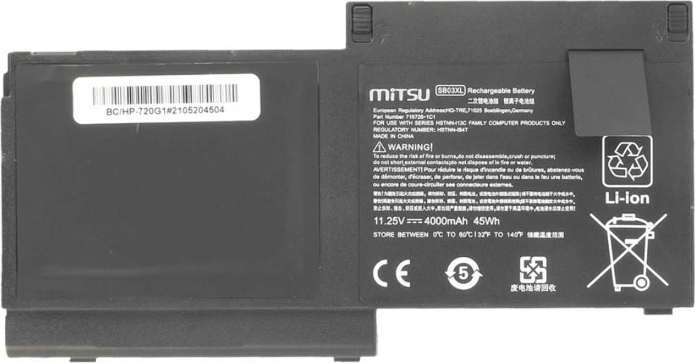 Bateri Mitsu për HP EliteBook 720 G1/G2, 4000 mAh, 11.25V, e zezë