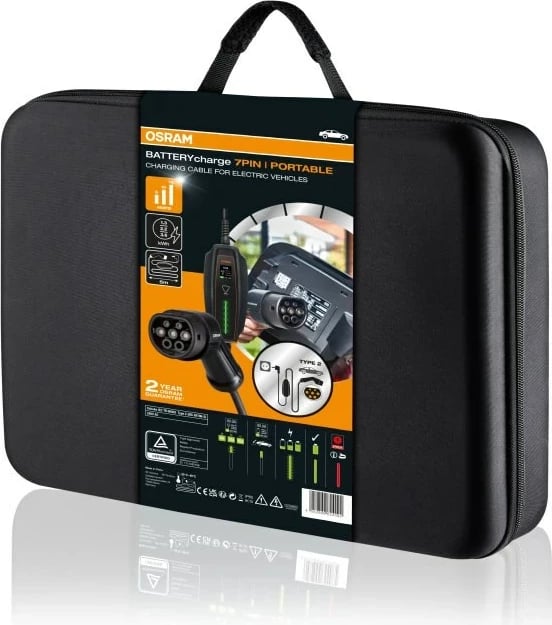 Karikues mobil OSRAM BATTERYCHARGE 7PIN 3.6KW për vetura elektrike, i zi