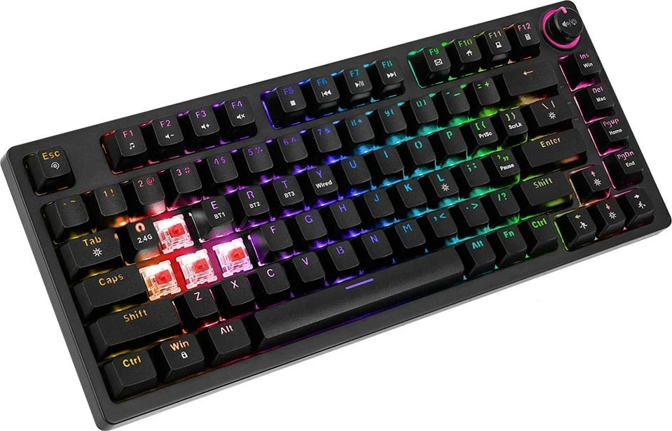 Tastierë mekanike wireless Savio Phenix, Gateron Red Pro, 82 taste, RGB, e zezë