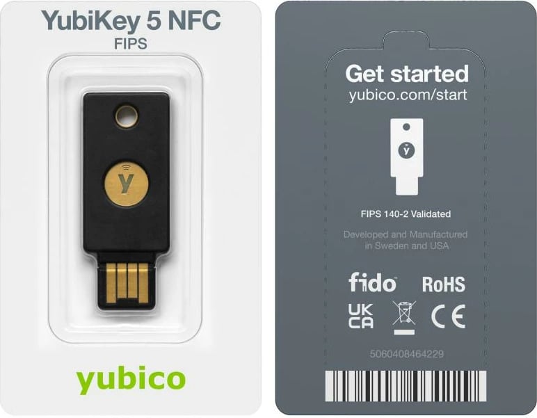 Çelës sigurie USB-A me NFC, Yubico YubiKey 5 FIPS, i zi