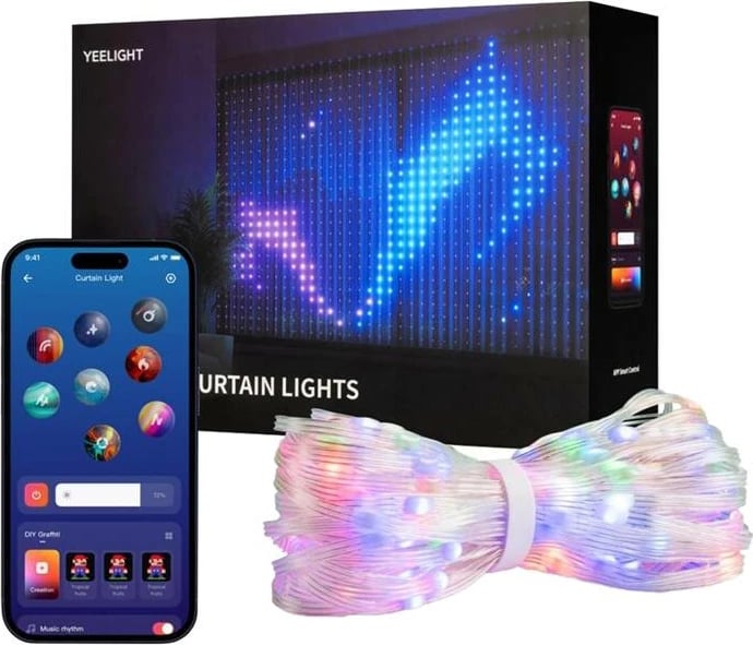 Perde ndriçuese Yeelight YLYDD-0053, RGBIC, 1.5x2m, shumëngjyrëshe