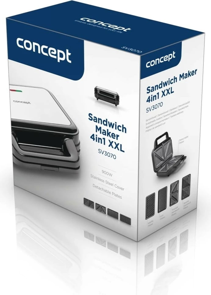 Tostier 4-në-1 Concept SV3070, 900W, pllaka të ndërrueshme, e zezë