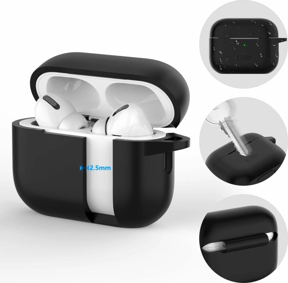Mbështjellës Tech-Protect për AirPods Pro/Pro 2, silikon, kaltër, me karabiner Mbështjellës Tech-Protect për AirPods Pro/Pro 2, silikon, kaltër, me karabiner