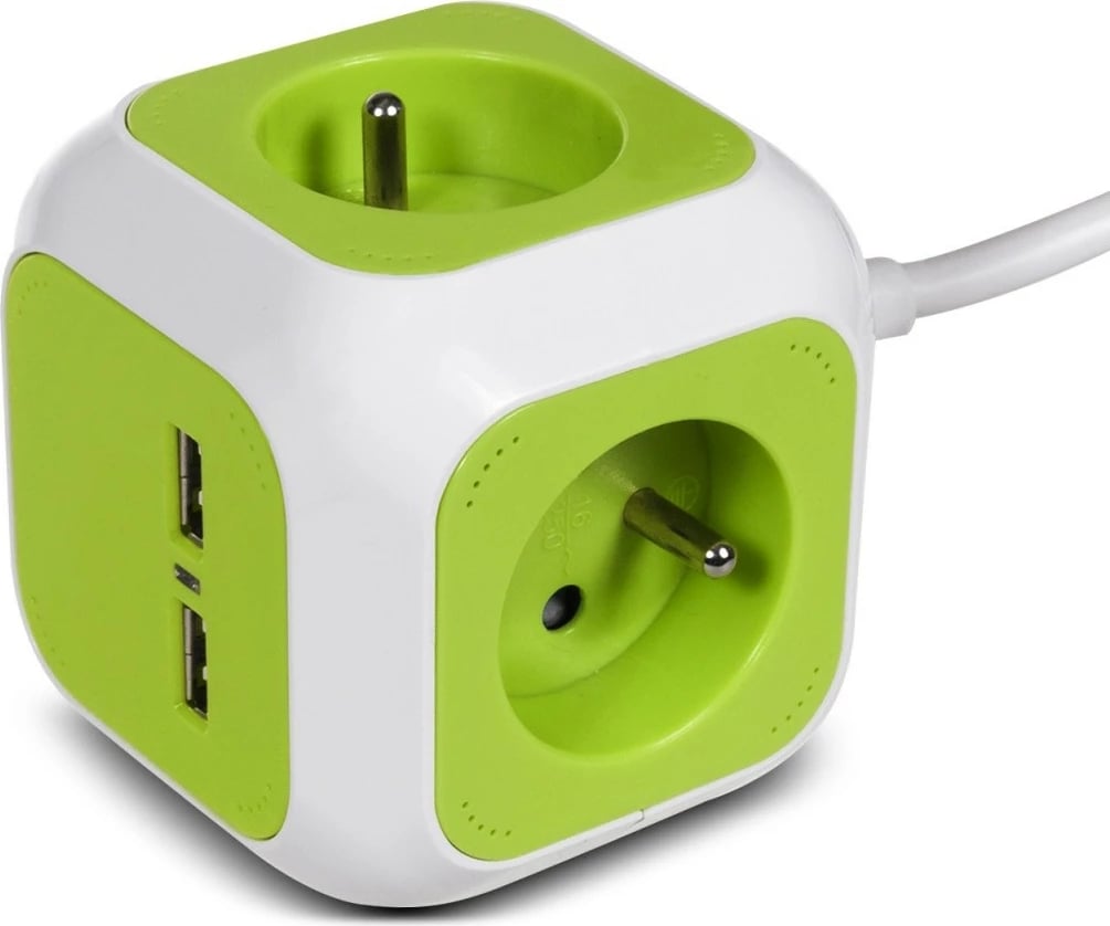 Prizë shumëdaljeshe GreenBlue MagicCube GB118, 4 dalje, 2 porta USB, 1.4m, bardhë/jeshile