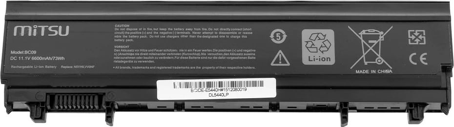 Bateri laptop Mitsu BC/DE-E5440H për Dell Latitude E5440/E5540, 6600 mAh, 11.1V, e zezë
