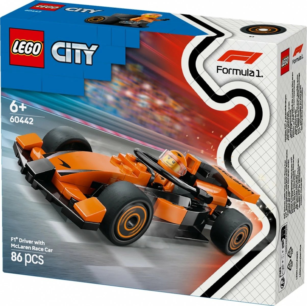 Set LEGO City 60442 F1 Driver me makinë McLaren, 86 pjesë, portokalli