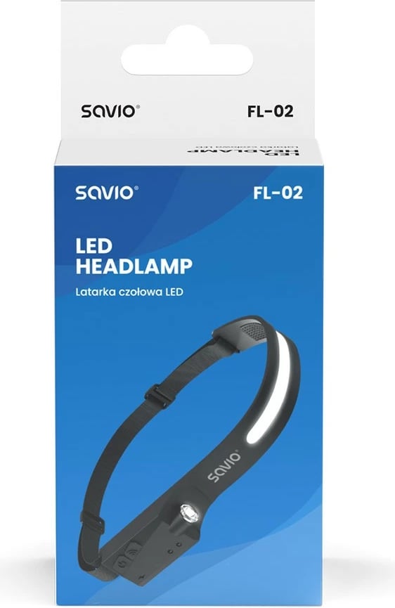 Llambë koke Savio FL-02, LED, 350 lm, sensor lëvizjeje, USB-C, e zezë