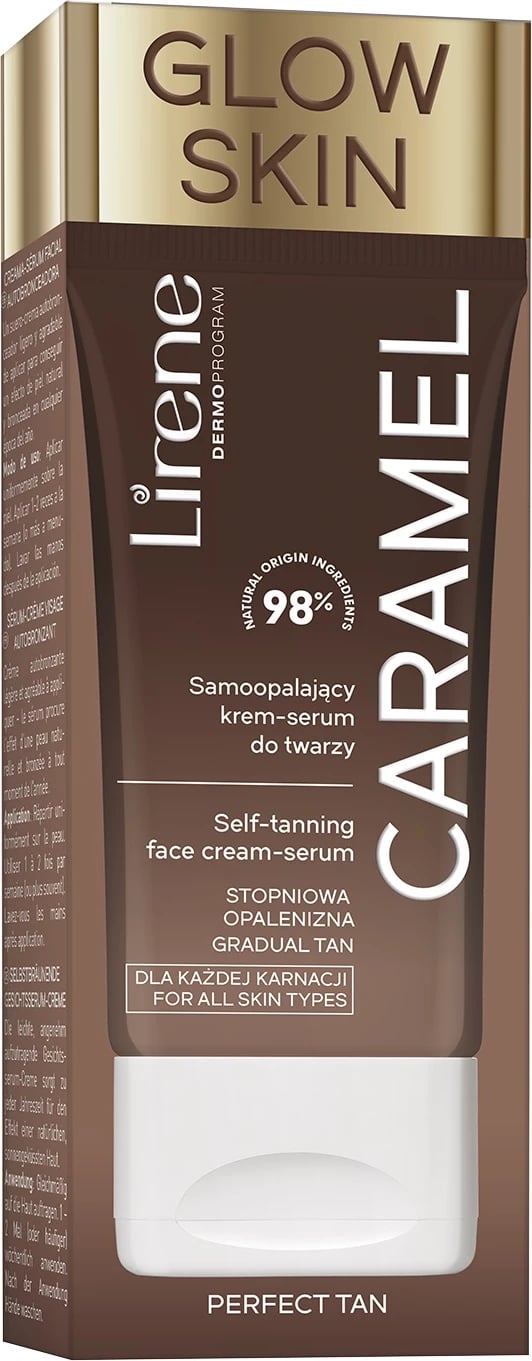 Krem-serum vetë-ngjyrues për fytyrë Lirene Perfect Tan Caramel për femra, 50ml