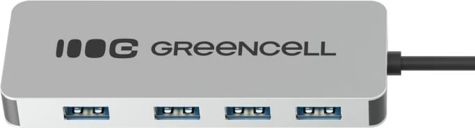 Hub USB-A, Green Cell HUB-GC-A4A, 4x USB 3.0 deri 5 Gb/s, kabëll i integruar 15 cm, kasë alumini, argjend/zi