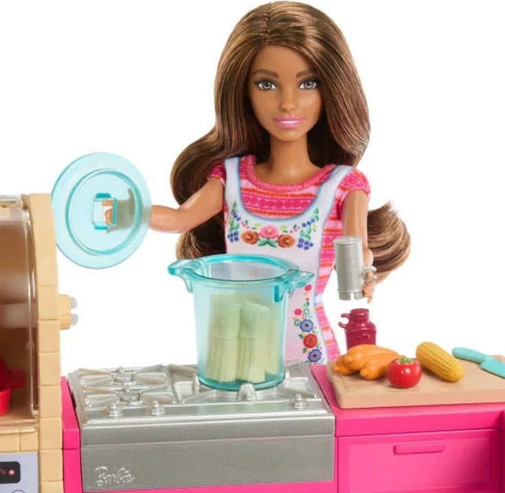 Set lodrash kuzhine me kukull, Barbie Teresa (Mattel) JCT06, kuzhinë me 20+ aksesorë, biskota me ndryshim ngjyrash