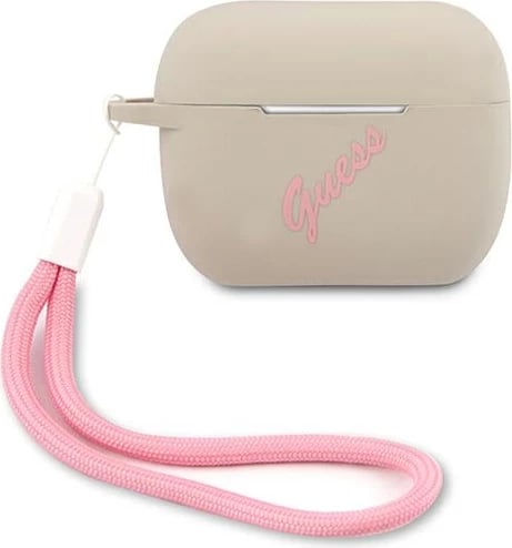 Mbështjellës Guess GUACAPLSVSGP për AirPods Pro, silikon, gri/rozë