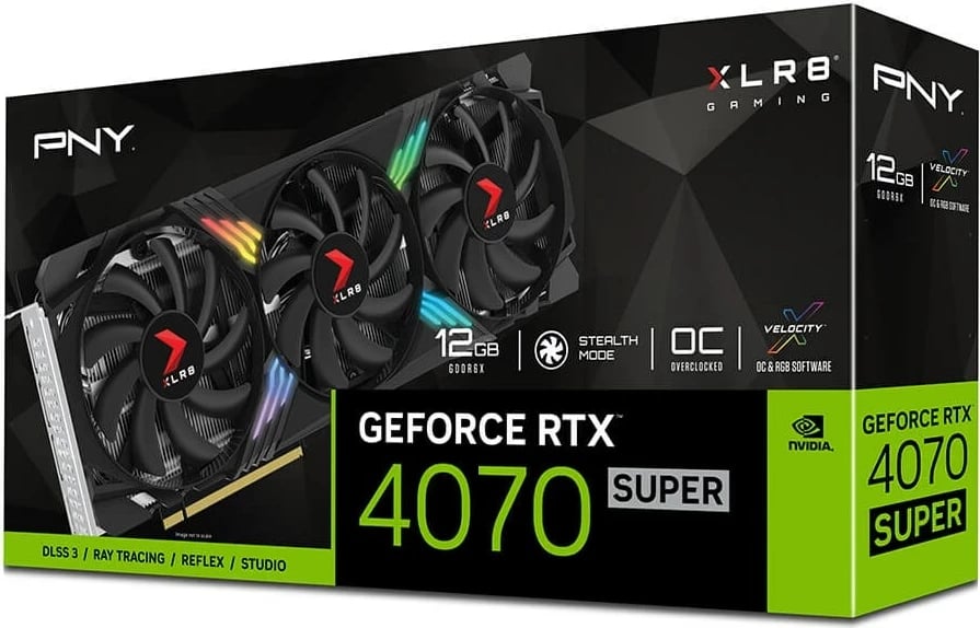 Kartelë grafike PNY GeForce RTX 4070 SUPER XLR8 Gaming VERTO EPIC-X RGB, 12 GB, e zezë