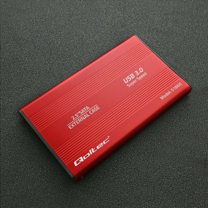 Kasë Qoltec 2.5" për HDD/SSD, USB 3.0, e kuqe