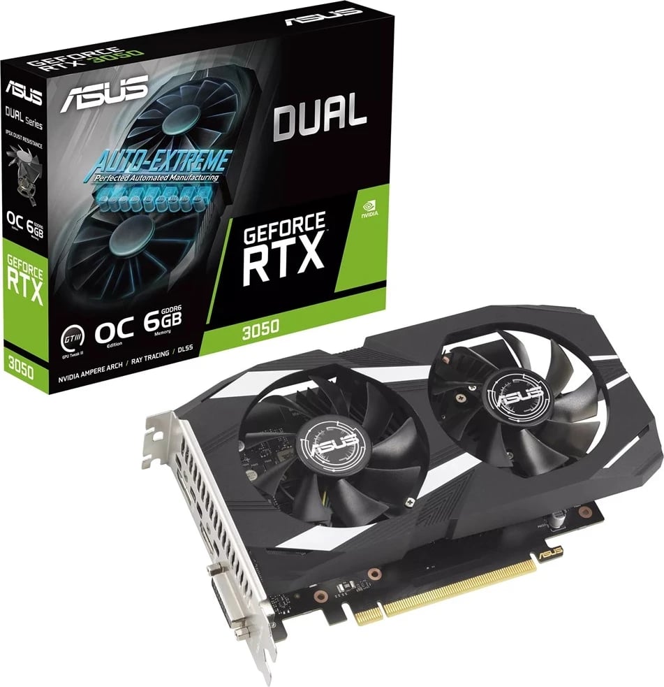 Kartë Grafike ASUS Dual -RTX3050-O6G, NVIDIA GeForce RTX 3050, 6 GB GDDR6