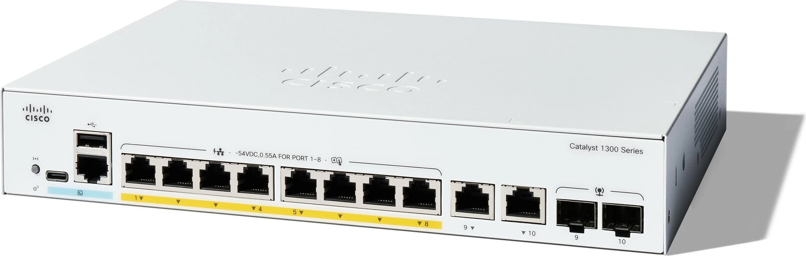 Switch Cisco Catalyst 1300-8FP-2G, 8 porta GE, PoE, 2x1GE Combo, Managed, rackmount, i bardhë
