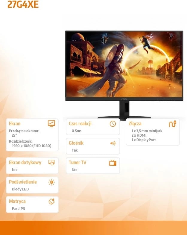 Monitor AOC 27G4XE, 27", IPS, 180Hz, FHD, i zi