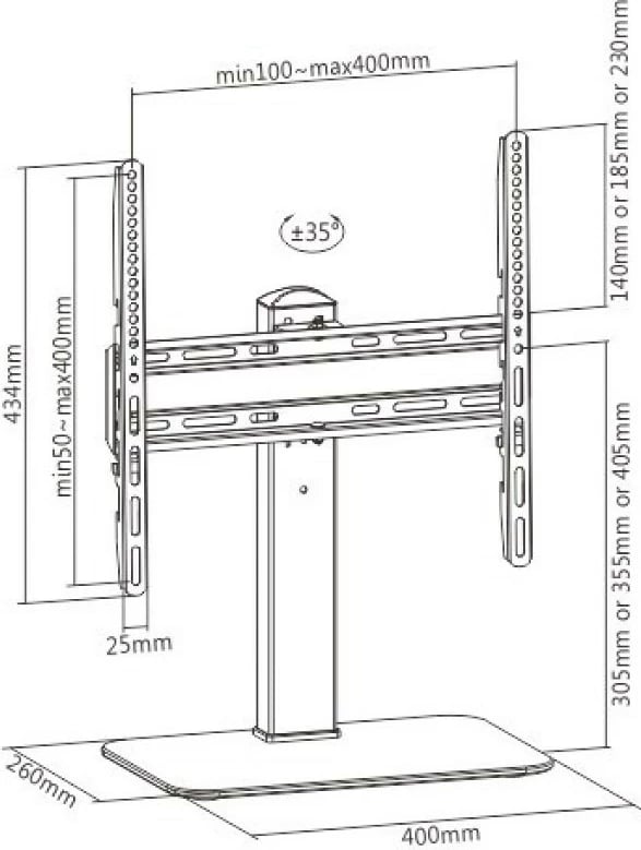Qëndrim tavoline për TV/monitor Techly 364101, 32-55", rrotullues, ngjyrë e zezë