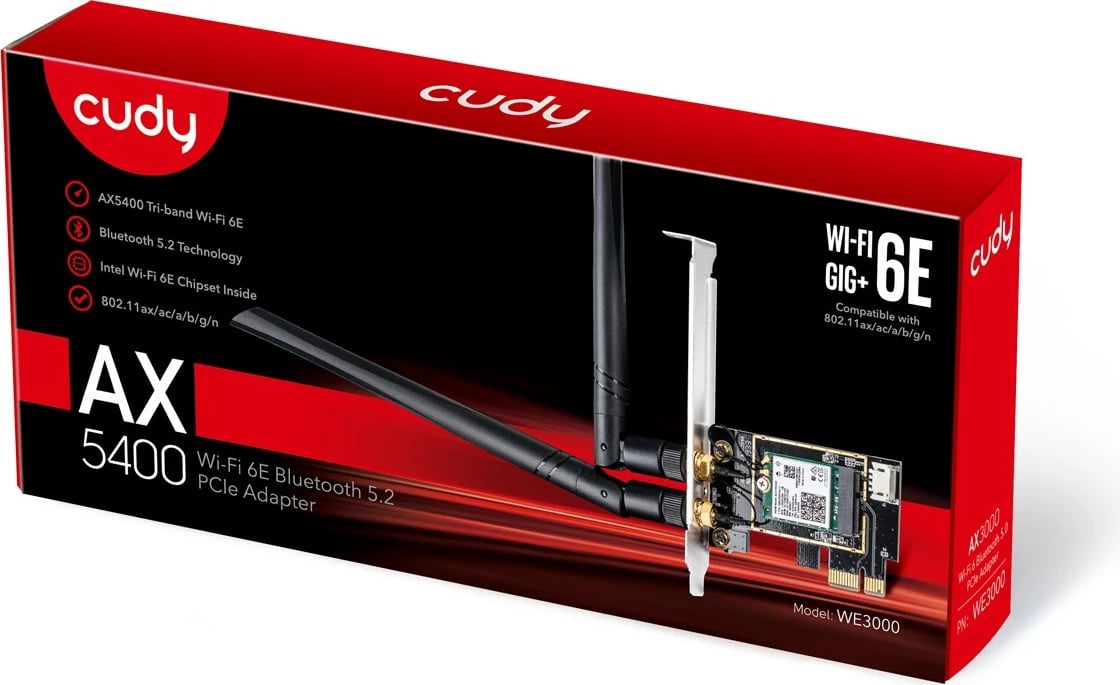 Kartelë Wi-Fi Cudy WE3000, PCI Express, Wi-Fi 6E, 2400 Mbit/s