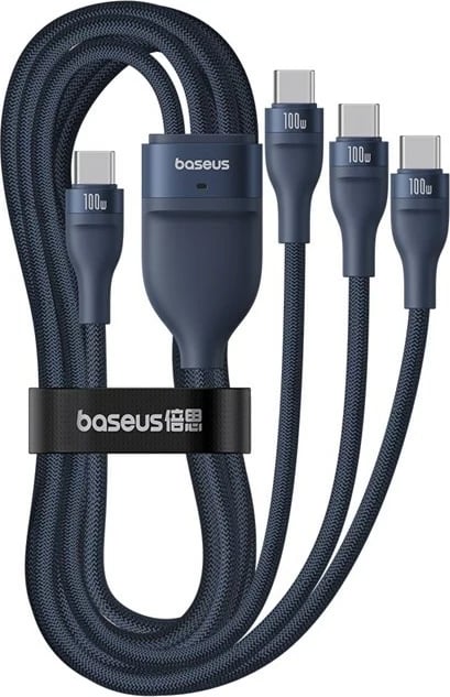 Kabllo Baseus Flash Series Type C në C+C+C, 480 Mbps, 1.5 m, Blu