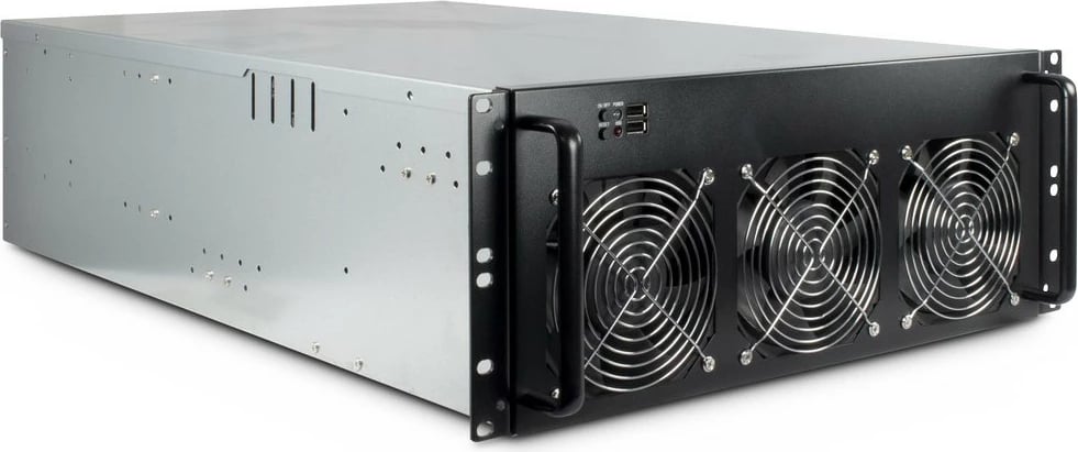 Kasë Inter-Tech 4W2 Mining-Rack 4HE, rack 19 inç, industriale, e zezë/argjendtë