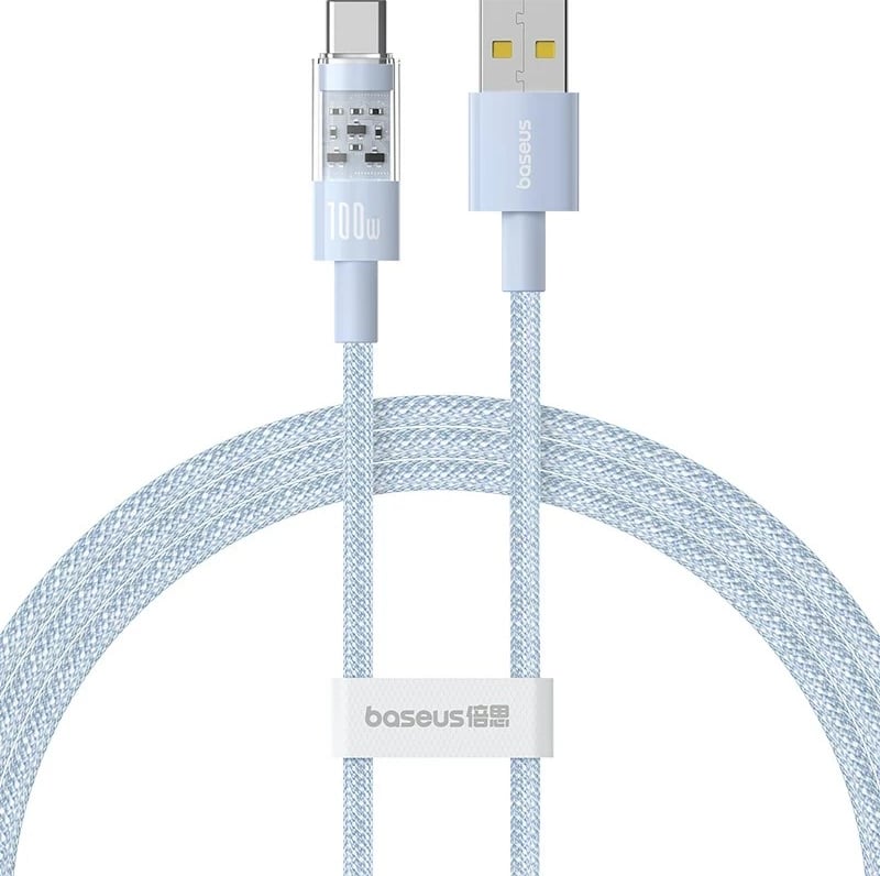 Kabllo USB Baseus Gem USB A në USB C, 1 m, 100 W, Blu