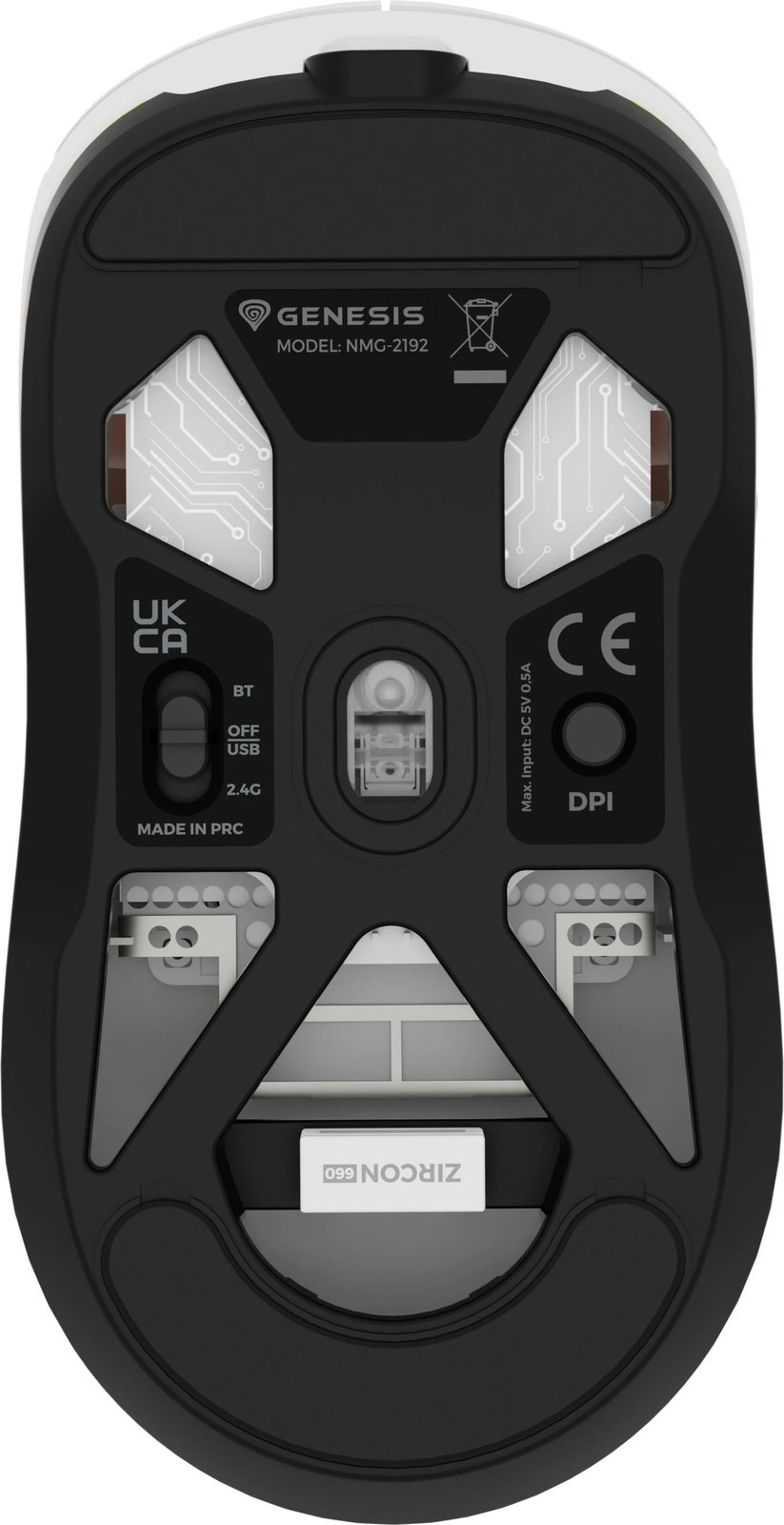 Maus gaming Genesis Zircon 660, wireless + Bluetooth + USB, 12000 DPI, i bardhë