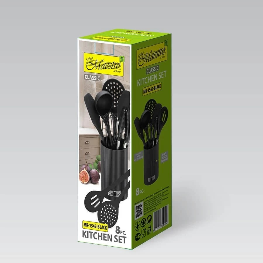 Set veglash kuzhine Maestro MR-1542-BLACK, 8 pjesë, Silikon, E zezë