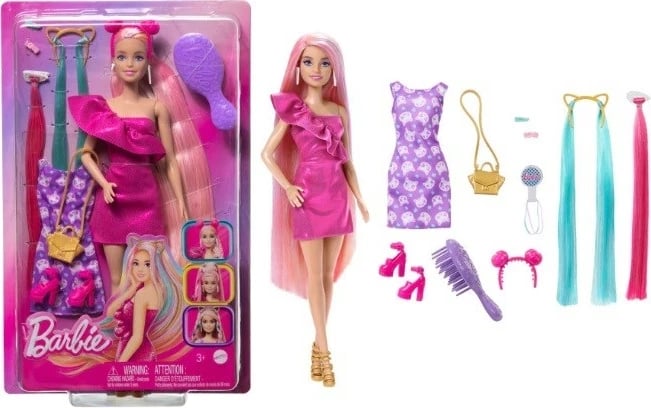 Lojë kukull BRB Hair Play, fustan rozë, set aksesorësh