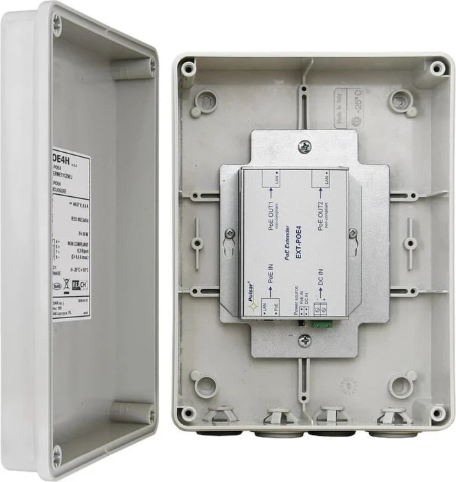 Zgjatues PoE hermetik Pulsar EXT-POE4H për 2 kamera IP