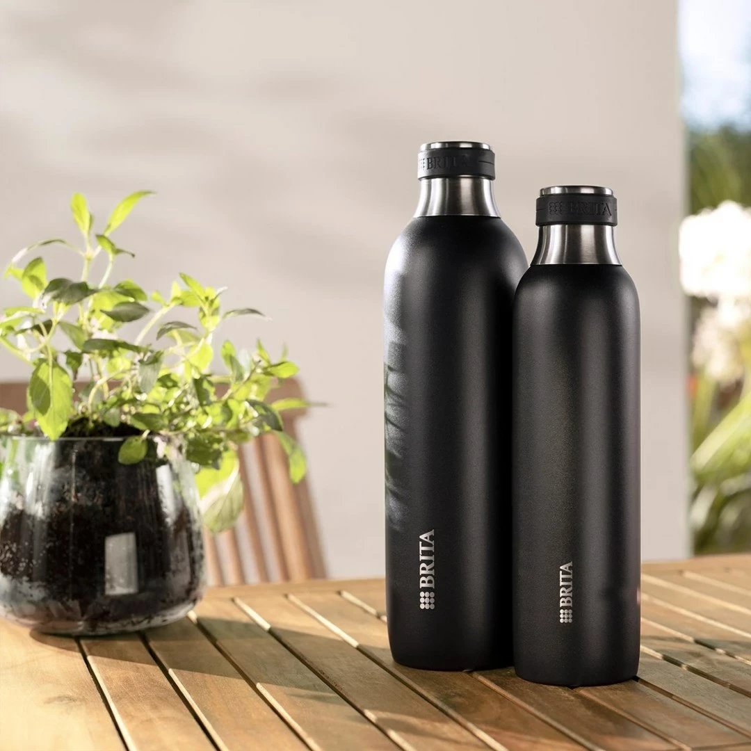 Shishe BRITA sodaTRIO, 1 l, Inox, E zezë