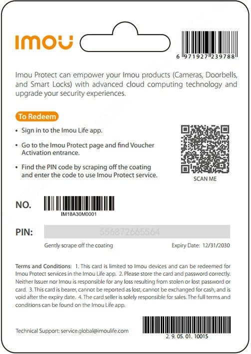 Kartelë dhuratë IMOU Protect Plus, Abonim vjetor për 1 kamerë