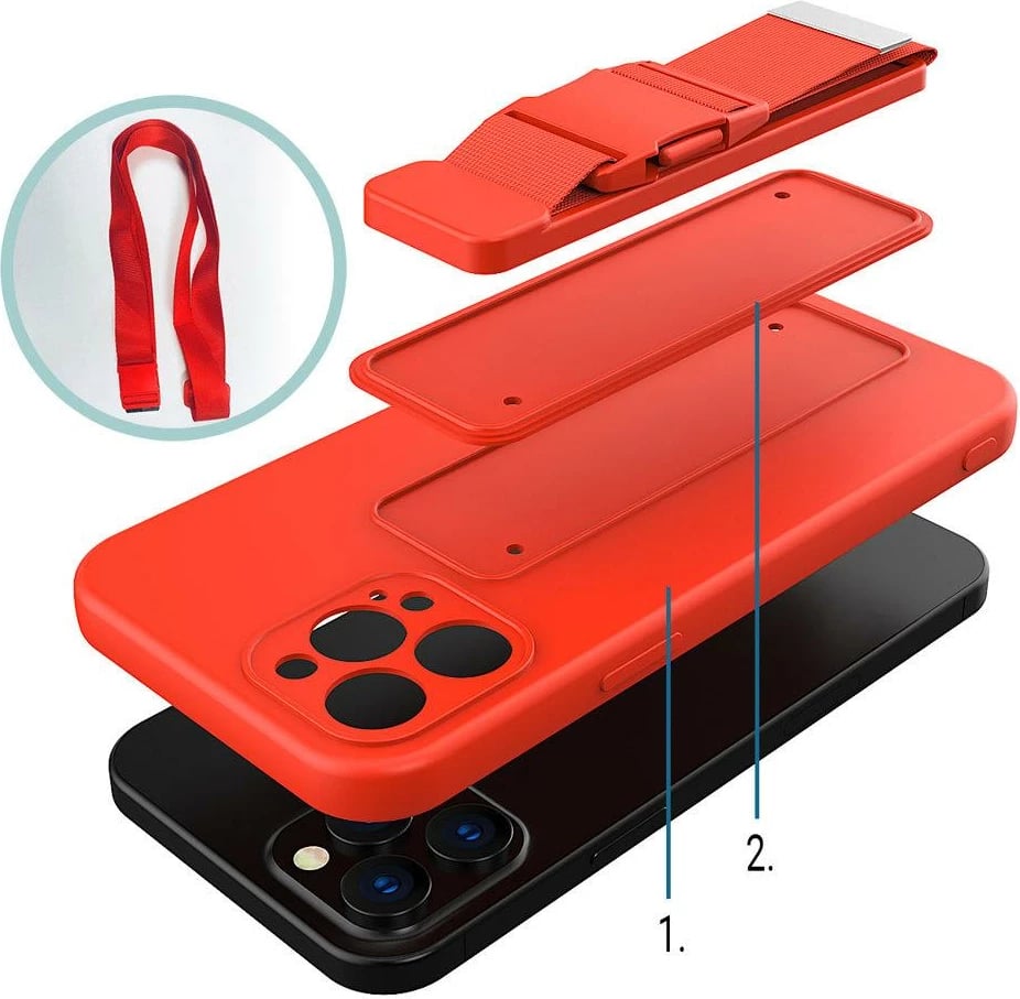 Mbështjellës Hurtel Rope case me litar për qafë, për Xiaomi Redmi 10X 4G / Redmi Note 9, i zi