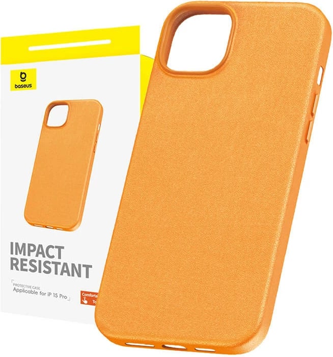 Mbështjellës Baseus Fauxther për iPhone 15 Pro, portokalli