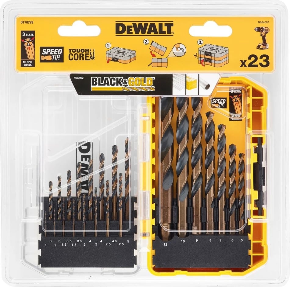 Set bitash DeWalt BD-DT70729, 23 copë, Zi & Ari