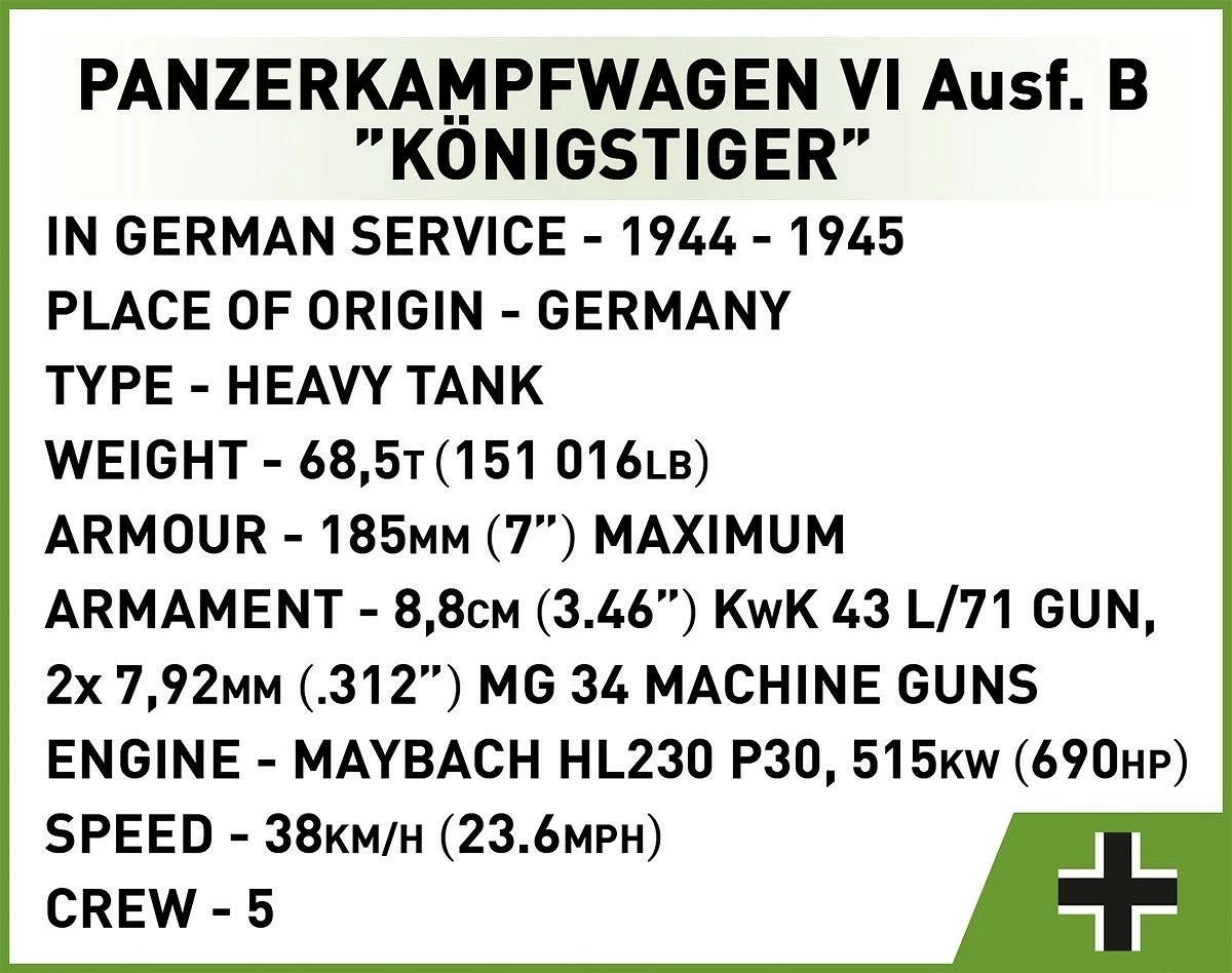 Set lodrash Cobi Klocki Panzer VI Ausf. B King Tiger, 802 pjesë, plastikë, me figurë