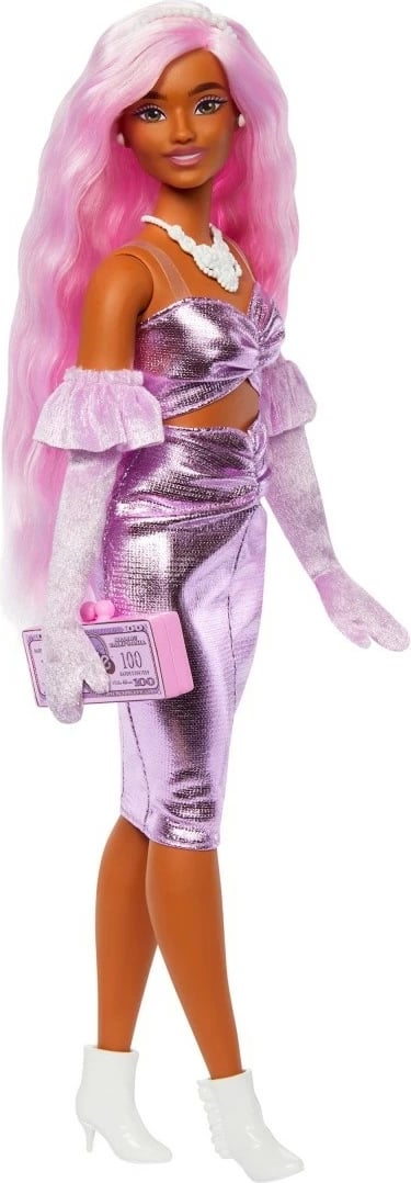 Kukull Barbie Mattel Deluxe Style HYV25 me fustan metalik rozë