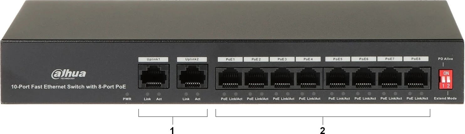 Switch Dahua PFS3010-8ET-65, 8 porte, PoE, i zi