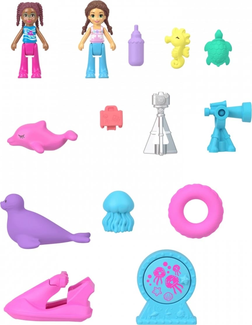 Set lodrash Polly Pocket Aquarium Delfina Compact, Mattel, HWN96, plastikë, me figurina dhe aksesorë, për vajza