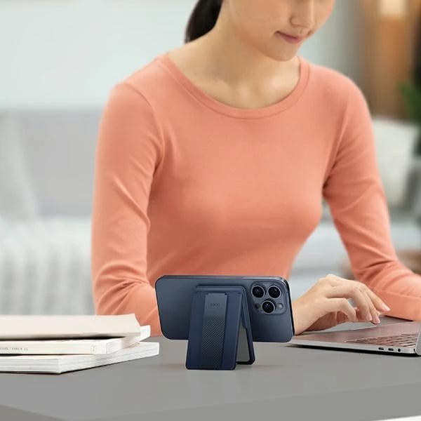 Mbështjellës magnetik për celular UNIQ Heldro ID me portofol, mbështetëse dhe rrip, Blu