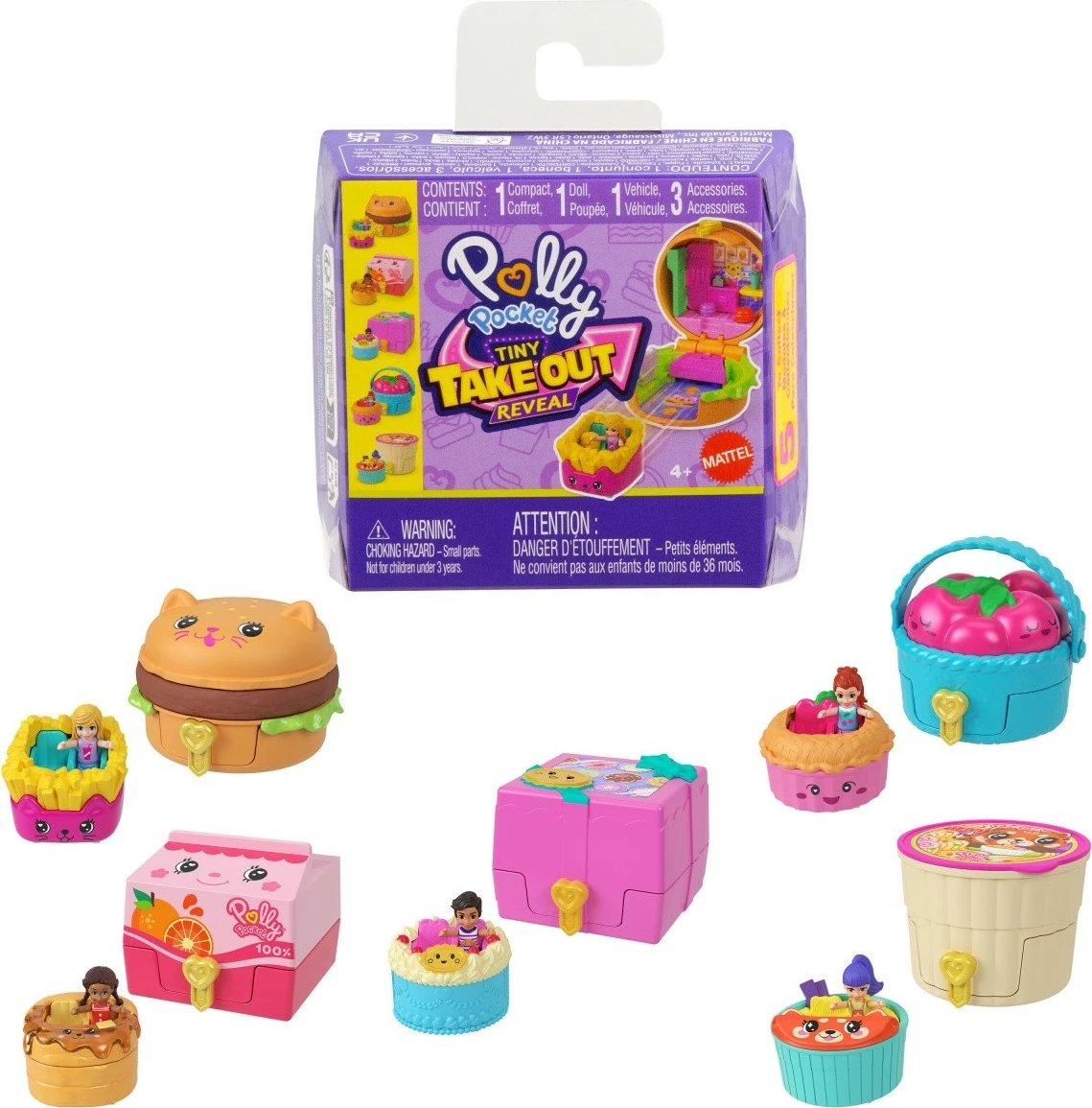 Set lodrash Polly Pocket Snack Surprise, Mattel JCR44, me mikrolalkë dhe aksesorë, shumëngjyrëshe