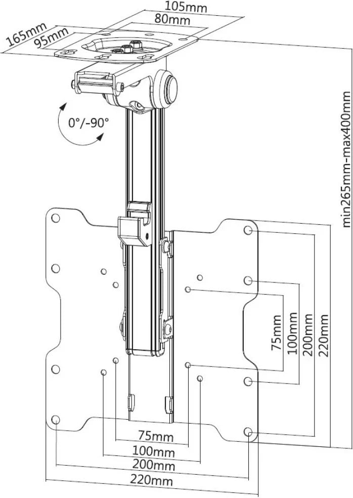 Mbajtës TV Techly ICA-CPLB-222, 37", Tavan, i Zi