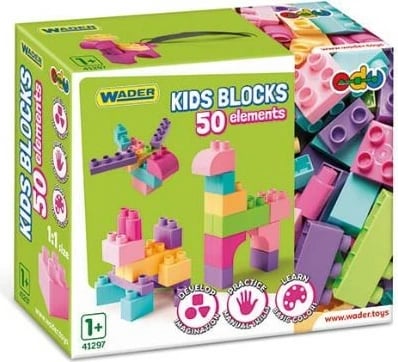 Set blloqe ndërtimi për fëmijë Wader Kids Blocks 50 copë, rozë
