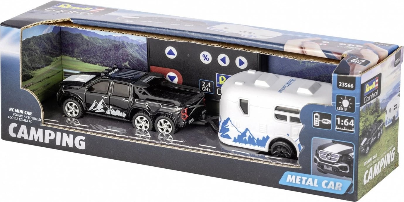 Makine lodër me telekomandë Revell RC 23566, Mini Camper, 1:64, e zezë dhe e bardhë, set