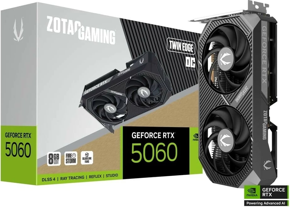 Kartë grafike, ZOTAC, GeForce RTX 5060 Twin Edge OC, 8GB GDDR7, 128-bit, 3x DisplayPort/HDMI