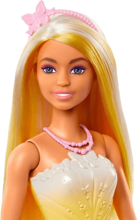 Kukull Barbie Princeshë Mattel HRR07/HRR09, flokë të gjata verdhë-blonde, me aksesorë Kukull Barbie Princeshë Mattel HRR07/HRR09, flokë të gjata verdhë-blonde, me aksesorë