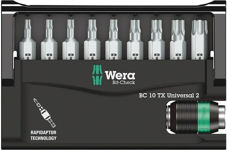 Set bitash Wera Bit-Check 10 TX Universal 2, Çelik inox
